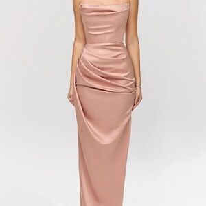 HOUSE OF CB ADRIENNE CORSET MAXI DRESS IN BLUSH SIZE S PLUS CUP